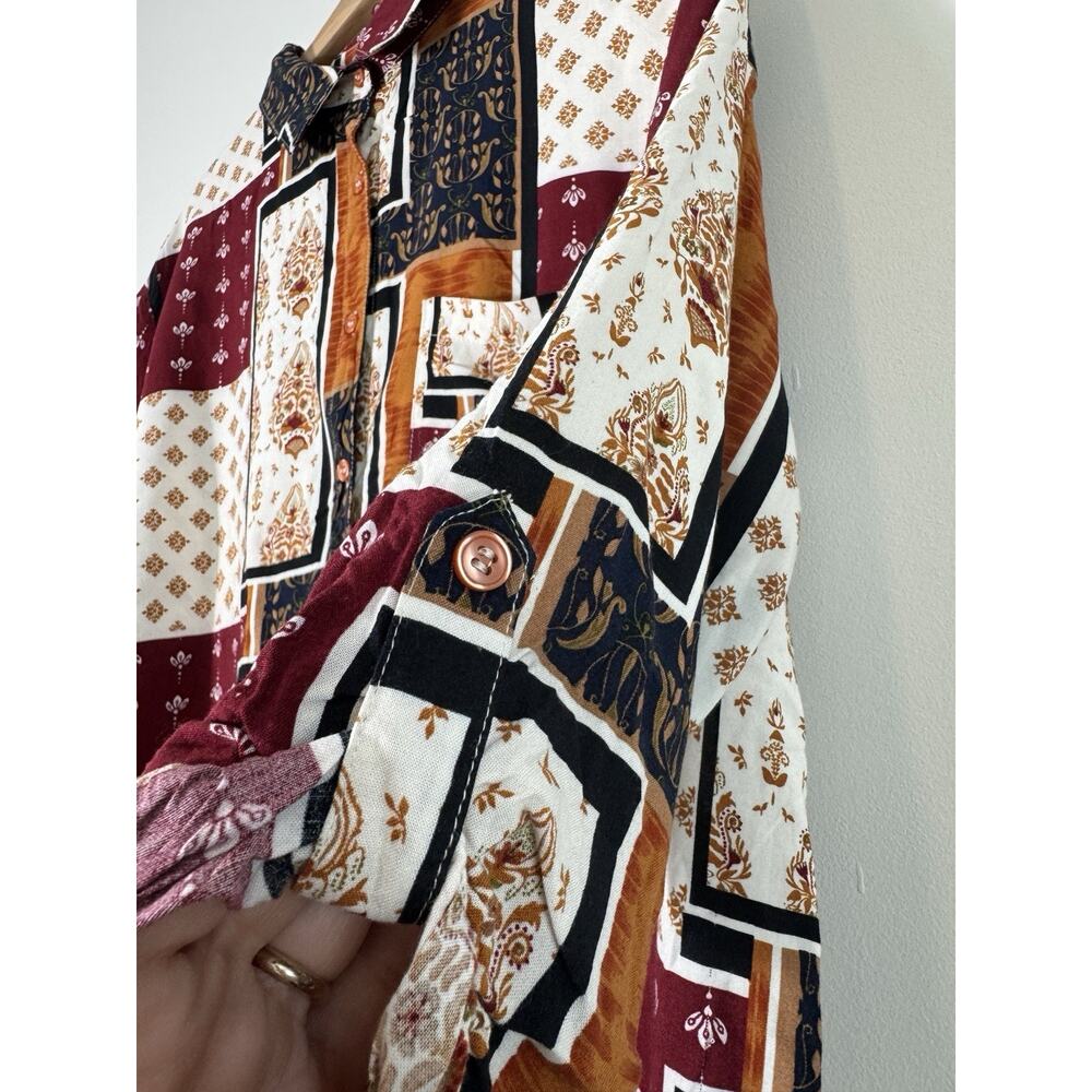 Tru Self Women's Shirt Blouse Mixed Patterns Patchwork Button Front Size XL - Picture 6 of 12